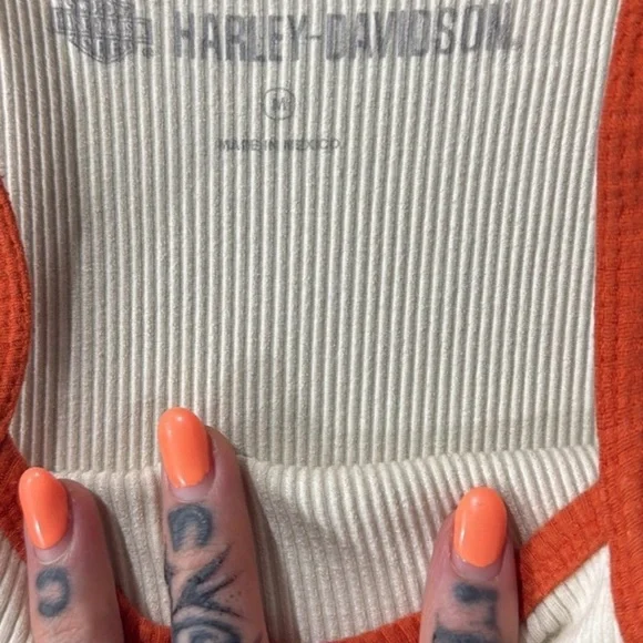 Harley-Davidson Cream and Orange Ribbed Tank Top - Picture 2 of 2